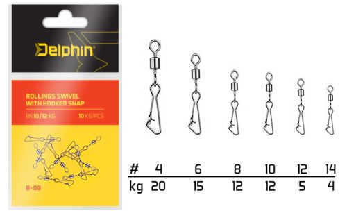 Delphin - Rollings Swivel With Hooked Snap 4-es